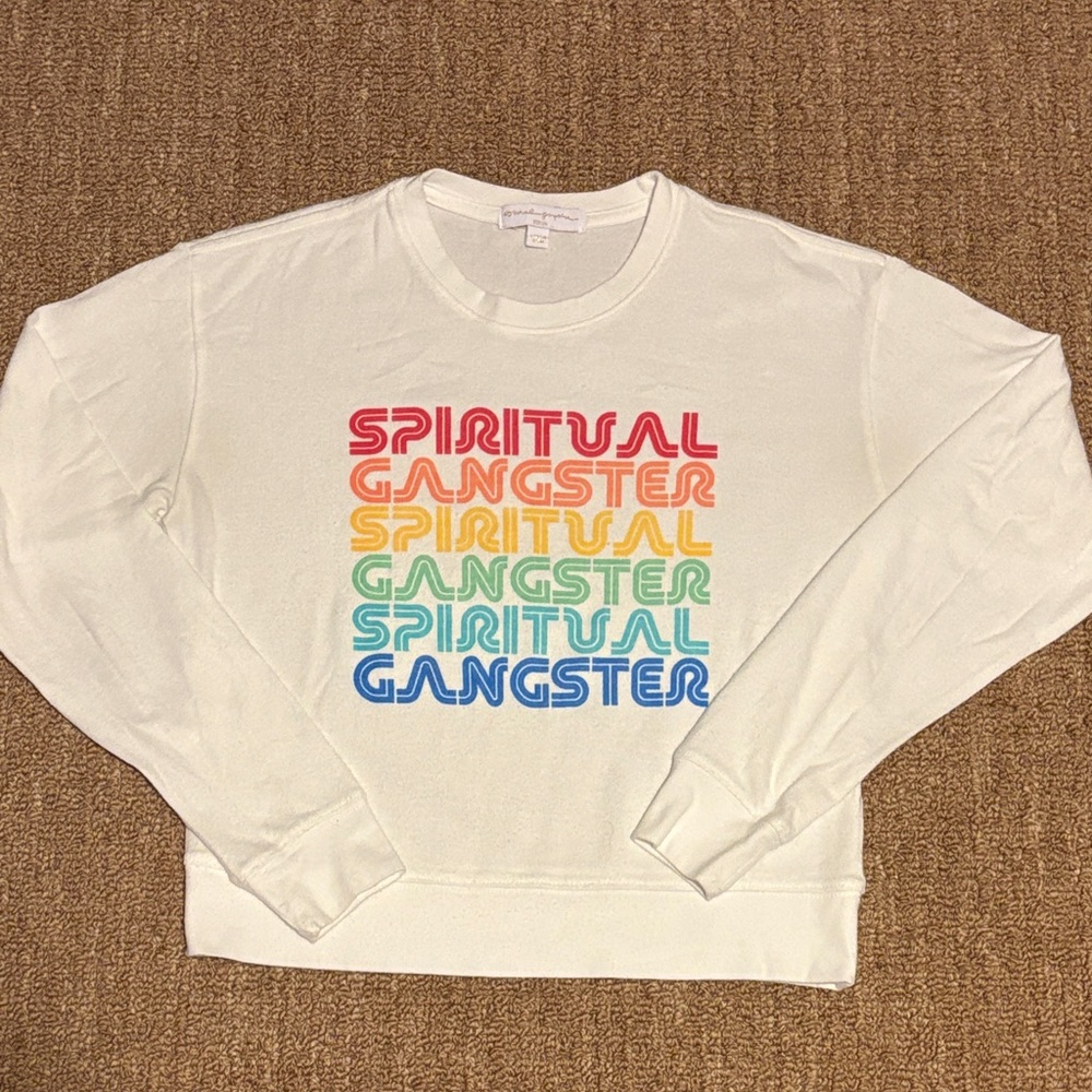 Spiritual Gangster White Sweater with Rainbow Graphic